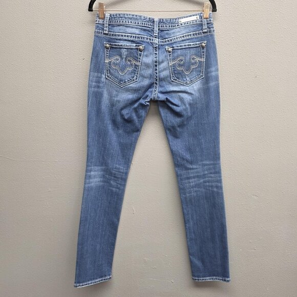 ReRock for Express Jeans Womens 6R Skinny Distressed Embroidered Pockets Denim - Picture 4 of 14